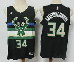 Jordan Milwaukee Bucks #34 Giannis Antetokounmpo 2021 Black Authentic Stitched NBA Jersey