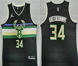 Jordan Milwaukee Bucks #34 Giannis Antetokounmpo Black Game Authentic Stitched NBA Jersey