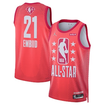 Jordan Philadelphia 76ers #21 Joel Embiid Red 2022 All Star 75th anniversary Authentic Stitched NBA Jersey