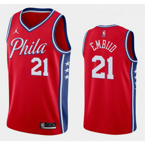 Jordan Philadelphia 76ers #21 Joel Embiid Red Game Authentic Stitched NBA Jersey