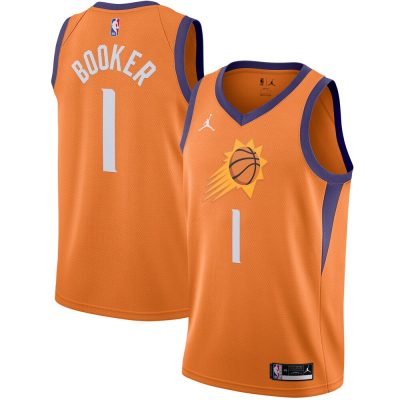 Jordan Phoenix Suns #1 Devin Booker Orange Authentic Stitched NBA jersey