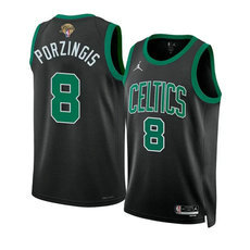 Jordon Boston Celtics #8 Kristaps Porzingis Black 2024 Finals Stitched Basketball Jersey