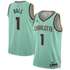 Jordon Charlotte Hornets #1 LaMelo Ball Mint 2024-25 City Stitched NBA Jersey