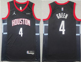 Jordon Houston Rockets #4 Jalen Green Black With Advertising Stitched NBA Jersey