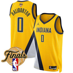 Jordon Indiana Pacers #0 Tyrese Haliburton Yellow 2025 Finals Patch NBA Jersey