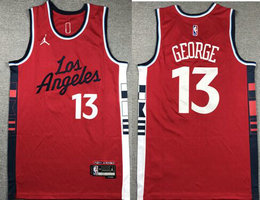 Jordon Los Angeles Clippers #13 Paul George 2024 Red Authentic Stitched NBA Jersey