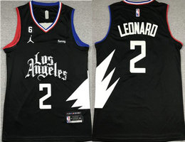 Jordon Los Angeles Clippers #2 Kawhi Leonard Black 6 Patch With Advertising Authentic Stitched NBA Jersey
