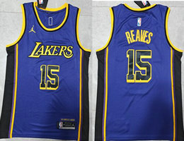 Jordon Los Angeles Lakers #15 Austin Reaves Purple 6 patch Authentic Stitched NBA jersey