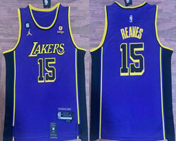 Jordon Los Angeles Lakers #15 Austin Reaves Purple 6 patch With Advertising Authentic Stitched NBA jersey