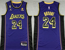 Jordon Los Angeles Lakers #24 Kobe Bryant Purple 6 patch With Advertising Authentic Stitched NBA jersey
