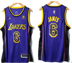 Jordon Los Angeles Lakers #6 Lebron James Purple 22-23 With Advertising Authentic Stitched NBA Jersey