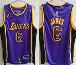 Jordon Los Angeles Lakers #6 Lebron James Purple 22-23 Authentic Stitched NBA Jersey