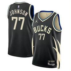 Jordon Milwaukee Bucks #77 AJ Johnson Black 2024 Draft Statement Stitched NBA Jersey