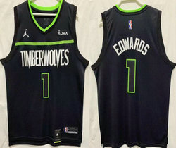 Jordon Minnesota Timberwolves #1 Anthony Edwards 2022-23 Black With Advertising Authentic Stitched NBA jersey