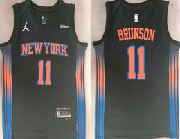 Jordon New Yok Knicks #11 Jalen Brunson Navy Blue 2026 City With Advertising Jersey