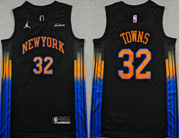 Jordon New Yok Knicks #32 Karl-Anthony Towns Black 2026 With Advertising Jersey