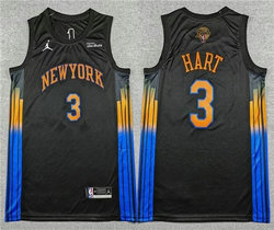 Jordon New York Knicks #3 Josh Hart Black Statement 2026 NBA Finals Patch Swingman Jersey