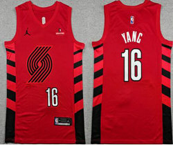 Jordon Portland Trail Blazers #16 Yang Hansen Red with Advertising Authentic Stitched NBA Jersey