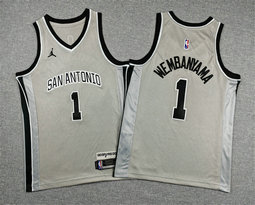 Jordon San Antonio Spurs #1 Victor Wembanyama Gray Stitched NBA Jersey