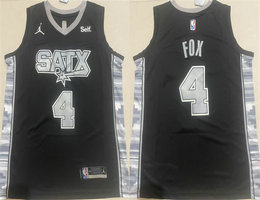 Jordon San Antonio Spurs #4 De'Aaron Fox Black Stitched Basketball Jersey