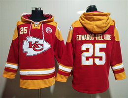 Kansas City Chiefs #25 Clyde Edwards-Helaire Red All Stitched Hooded Sweatshirt