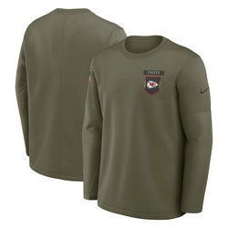 Kansas City Chiefs Olive 2025 Salute To Service Sideline Coaches Therma-FIT Long Sleeve Shirt