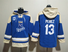 Kansas City Royals #13 Salvador Perez Blue Sawyer Hooded Sweatshirt MLB Hoodie