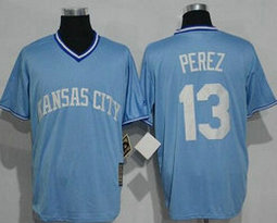 Kansas City Royals #13 Salvador Perez Light Blue Throwback Pullover Stitched MLB Jersey