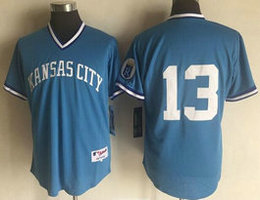 Kansas City Royals #13 Salvador Perez Light Blue no name Pullover Throwback Stitched MLB Jersey