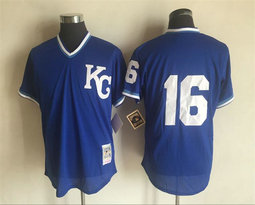 Kansas City Royals #16 Bo Jackson Blue KC no name Throwback Pullover Authentic Stitched MLB Jersey