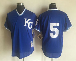 Kansas City Royals #5 George Brett Blue KC no name Throwback Pullover Authentic Stitched MLB Jersey