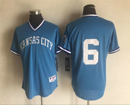 Kansas City Royals #6 Lorenzo Cain Light Blue no name Pullover Throwback Stitched MLB Jersey