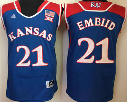 Kansas Jayhawks #21 Joel Embiid Blue College Basketball stitched Jersey