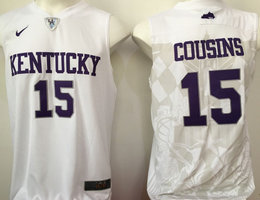 Kentucky Wildcats #15 DeMarcus Cousins White Nike College Basketball jersey