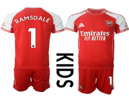 Kids 2025-26 Arsenal #1 RAMSDALE With Red shorts home Soccer Club Jerseys