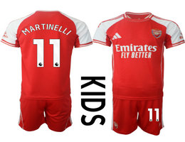 Kids 2025-26 Arsenal #11 MARTINELLI With Red shorts home Soccer Club Jerseys