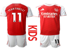Kids 2025-26 Arsenal #11 MARTINELLI home Soccer Club Jerseys