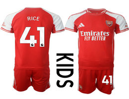 Kids 2025-26 Arsenal #41 RICE With Red shorts home Soccer Club Jerseys