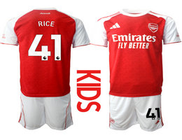 Kids 2025-26 Arsenal #41 RICE home Soccer Club Jerseys