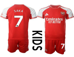 Kids 2025-26 Arsenal #7 SAKA With Red shorts home Soccer Club Jerseys
