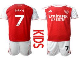 Kids 2025-26 Arsenal #7 SAKA home Soccer Club Jerseys
