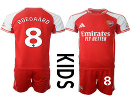 Kids 2025-26 Arsenal #8 QDEGAARD With Red shorts home Soccer Club Jerseys