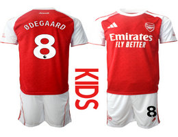 Kids 2025-26 Arsenal #8 QDEGAARD home Soccer Club Jerseys