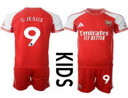Kids 2025-26 Arsenal #9 G.JESUS With Red shorts home Soccer Club Jerseys