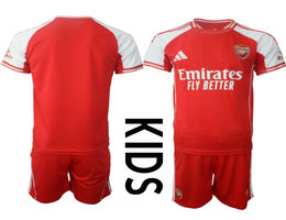 Kids 2025-26 Arsenal Blank With Red shorts home Soccer Club Jerseys