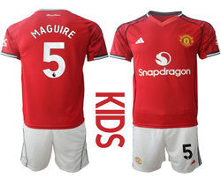 Kids 2025-26 Manchester United #5 MAGUIRE Home Soccer Club Jersey
