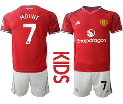 Kids 2025-26 Manchester United #7 MOUNT Home Soccer Club Jersey