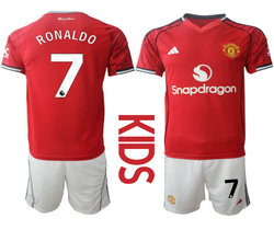 Kids 2025-26 Manchester United #7 RONALDO Home Soccer Club Jersey