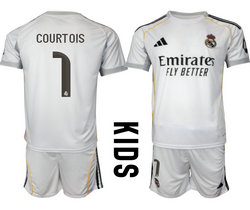 Kids 2025-26 Real Madrid #1 COURTOIS home Soccer Club Jersey