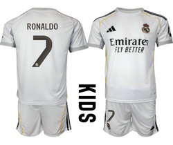 Kids 2025-26 Real Madrid #7 RONALDO home Soccer Club Jersey